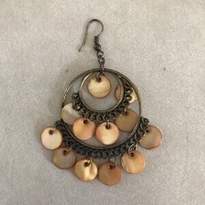 Orange Salmon Mother Pearl Shell Antique Brass Beaded Chandelier Dangle Earrings